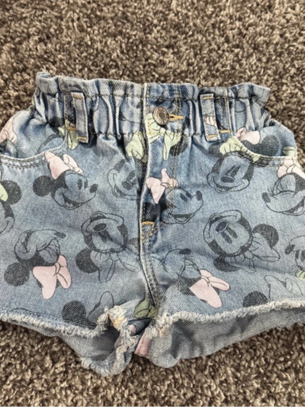 Disney Denim Minnie Mouse Shorts with Pastel Pink & Mint